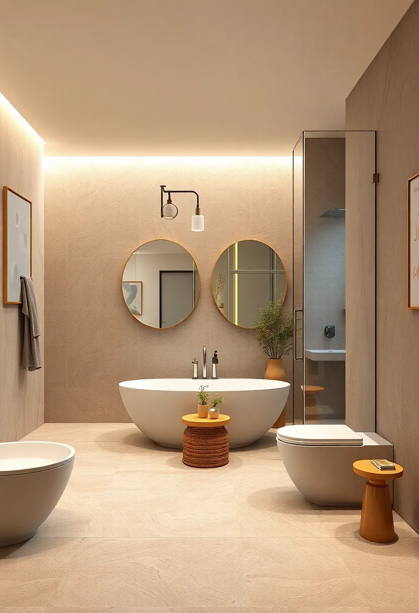 install champagne-framed glass shower doors against ‍taupe walls to create an‍ airy and ⁣refined ​environment