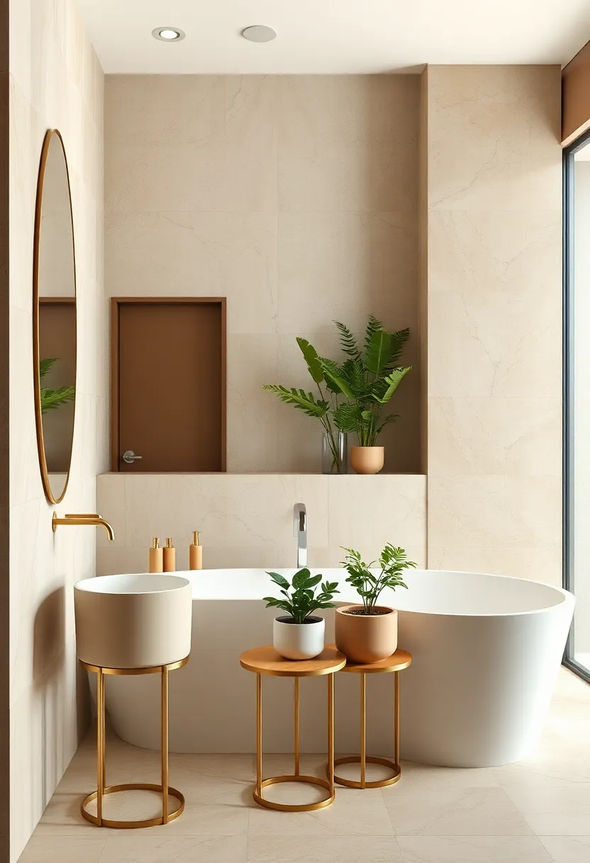 Introduce ⁤taupe plant ‌pots with champagne stands for a fresh,natural accent ⁤that complements⁣ the​ color scheme