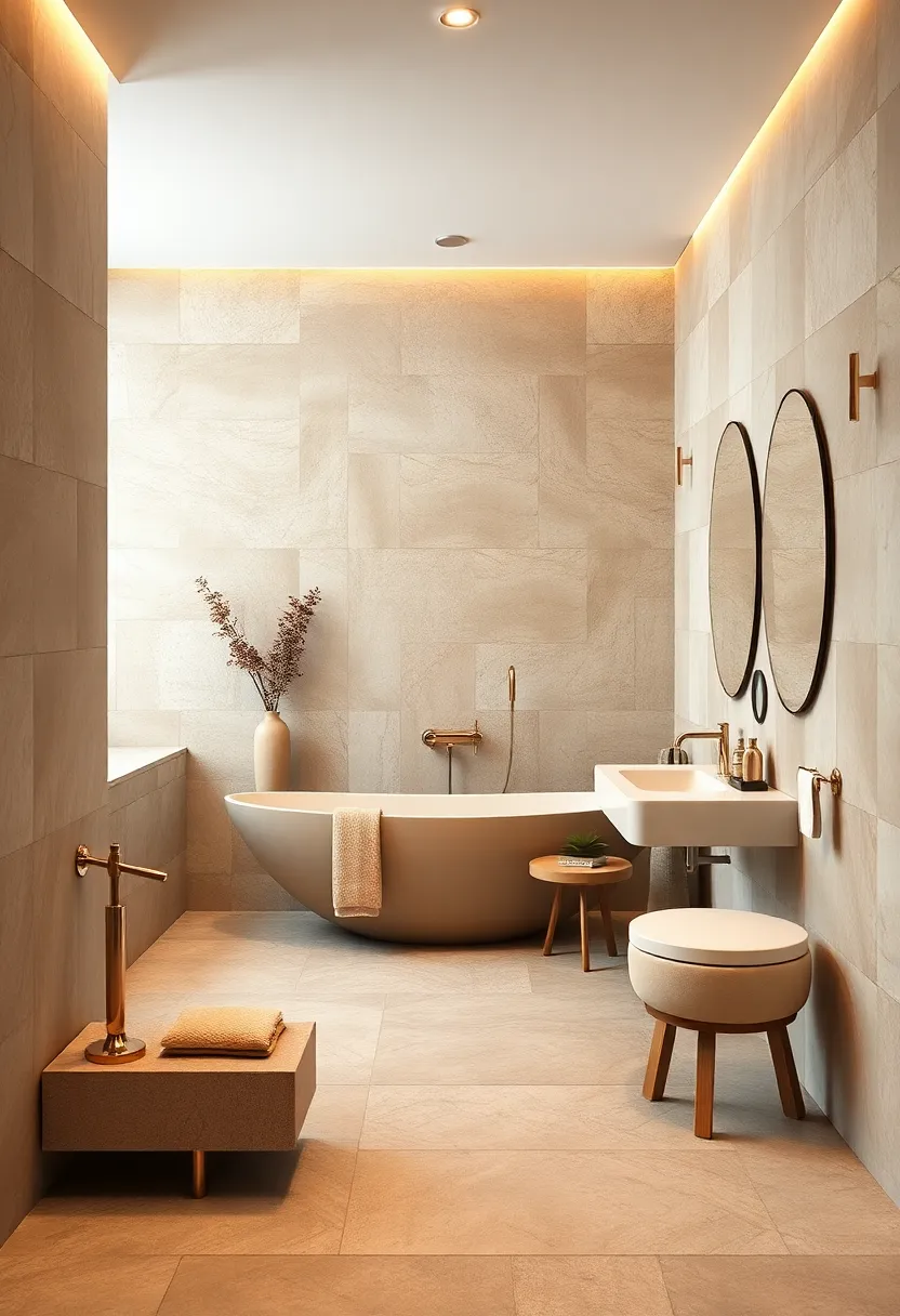 Mix taupe mosaic tiles with champagne grout for a subtle yet ​captivating wall feature in​ your shower area