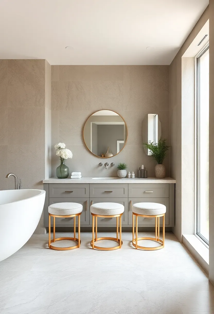 Pair ‍taupe⁢ vanity ​stools with⁣ champagne ⁤legs for an ⁢elegant seating option that complements ⁢your remodel