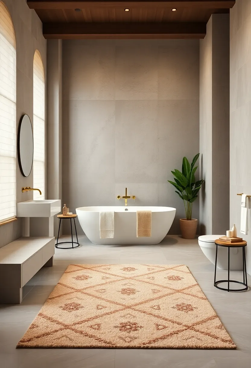 Style a taupe bathroom⁣ rug with ​champagne‍ threads woven in for an understated touch of luxury underfoot