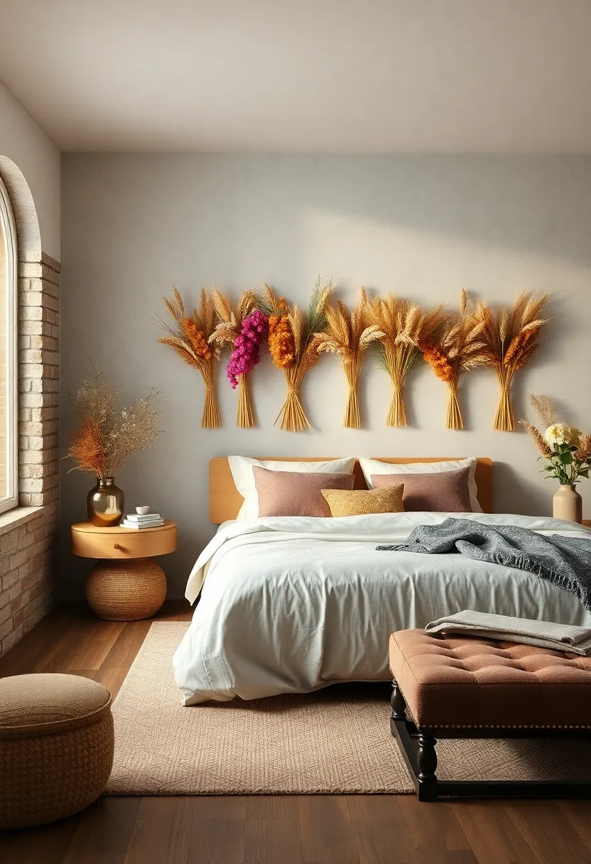 Dried Flower and ⁣Wheat Bundle Wall Arrangements