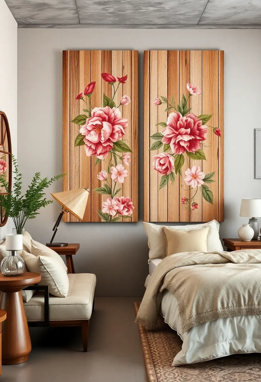 Hand-Painted floral Wooden Panels