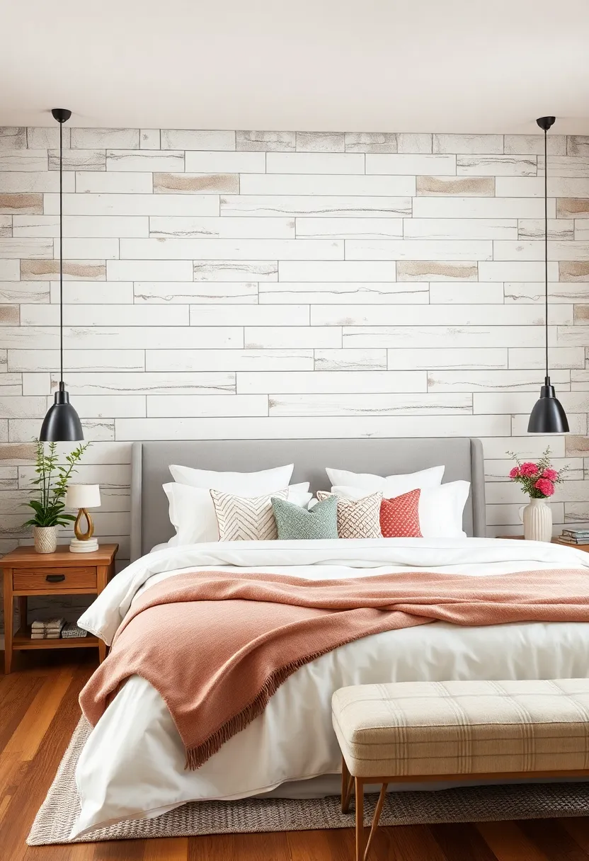 Layered Shiplap Wall Feature behind ⁣Bed