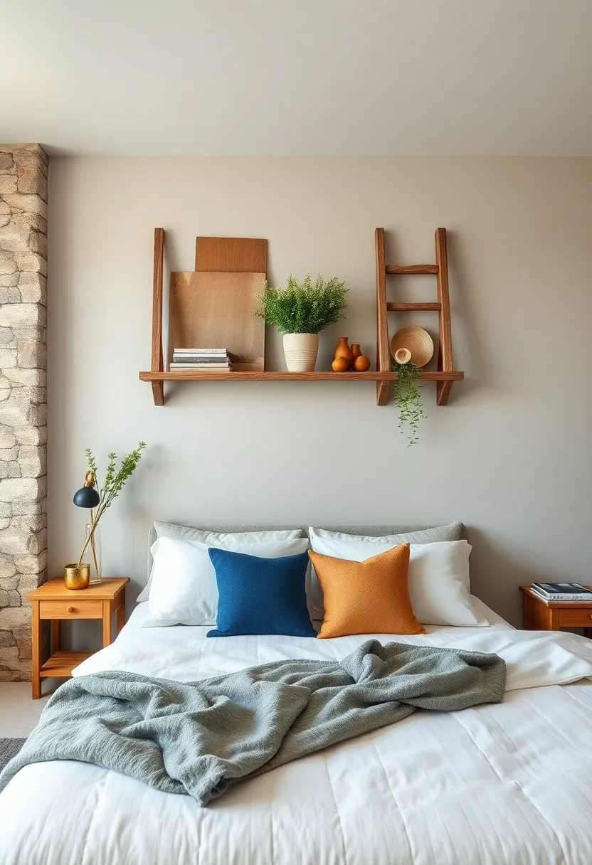 Weathered Ladder Shelves Hung Horizontally