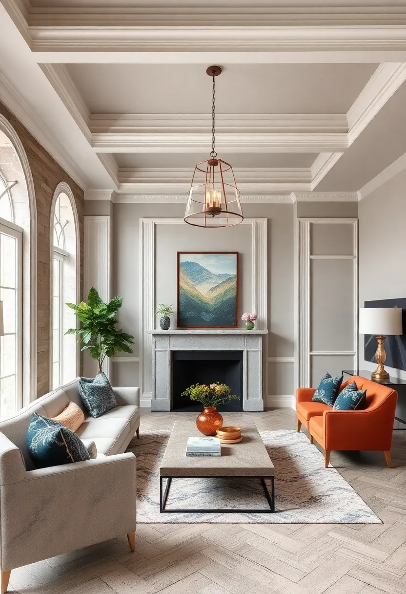 Classic Crown Molding updated: retaining traditional moldings but painting them in unexpected colors or pairing with minimal‍ walls