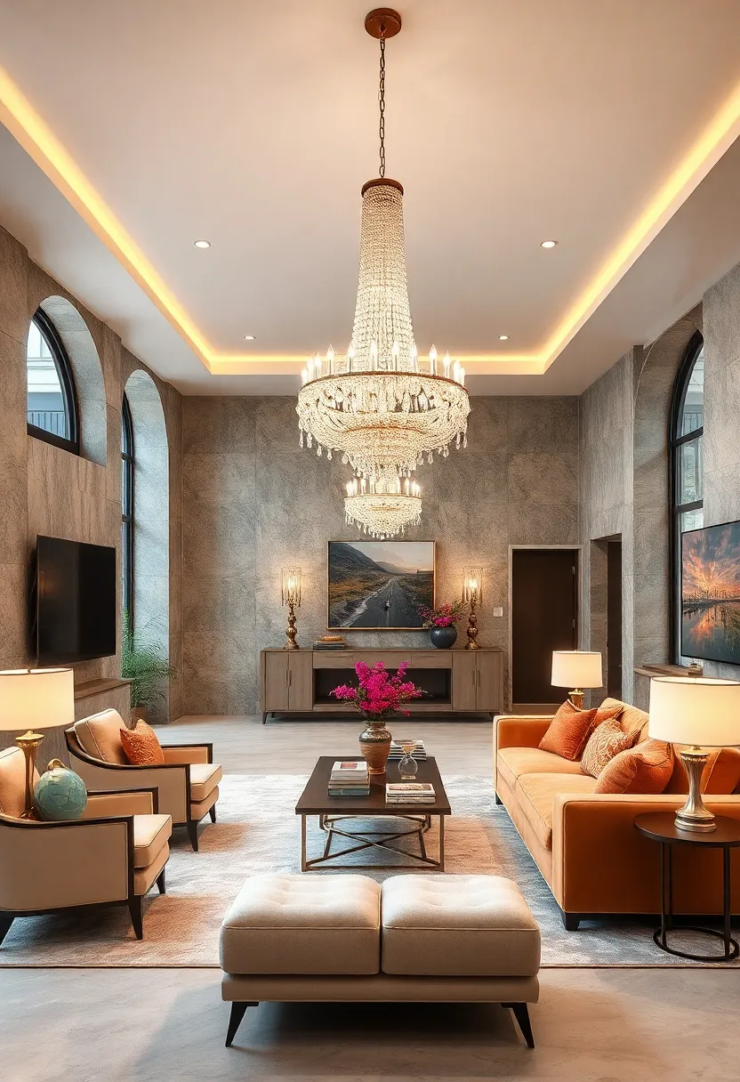 Statement Chandeliers: Using elegant, often crystal or brass ‍chandeliers that serve as eye-catching centerpieces in living spaces