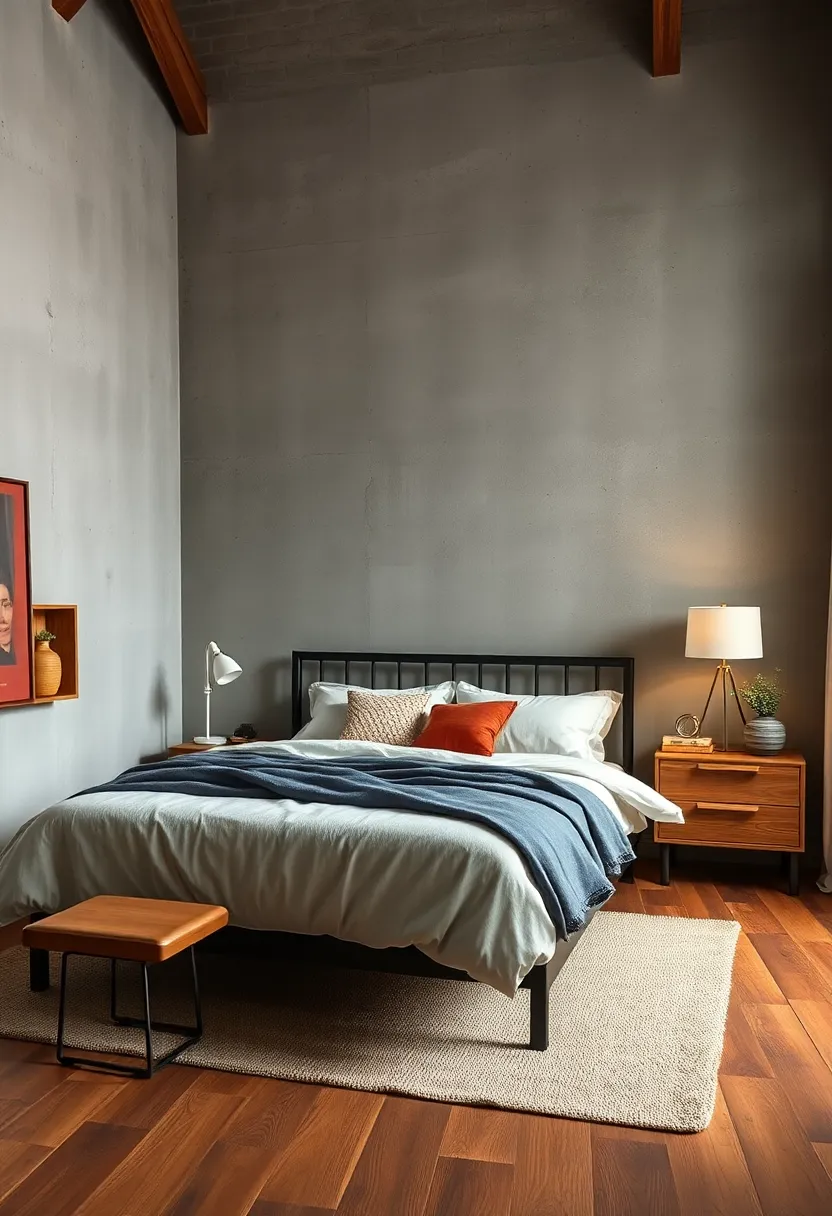 Weathered‌ steel beams⁢ in the bed frame complement rustic wood⁢ floors, crafting a⁢ refined yet ‍rugged ⁣bedroom aesthetic