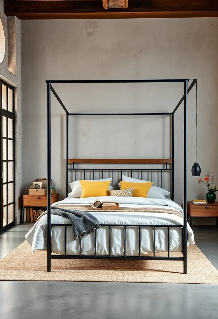 The interplay ‌of metal and⁣ wood ​in ‍the‌ bed ​frame design ⁢adds texture and depth to this sophisticated industrial‍ retreat