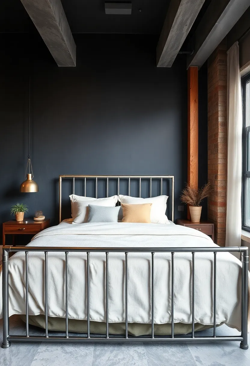 A⁤ silver-metal framed bed contrasts beautifully⁤ with dark walls and metallic accents, embodying the spirit ⁤of⁢ urban ⁢sophistication