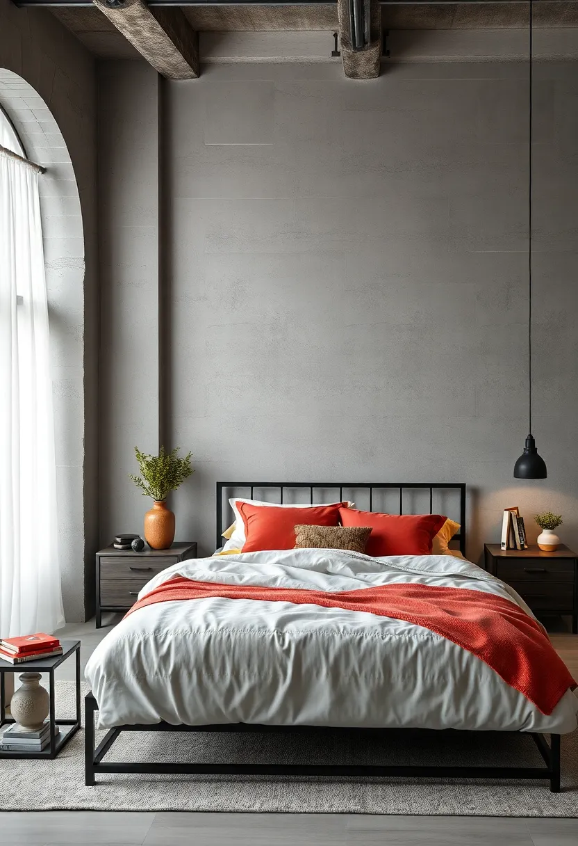 Dark ⁣metal combined with ⁤sleek glass‍ elements brings a modern edge ⁣to this industrial-style bedroom