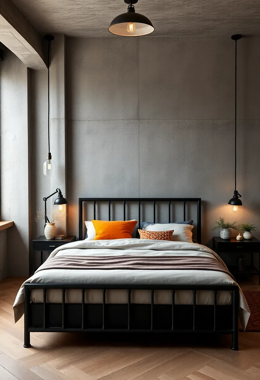 Matte ⁤black bed frames ‍and​ vintage ​industrial‍ lamps⁣ set​ the tone⁢ for a stylish, no-nonsense urban bedroom