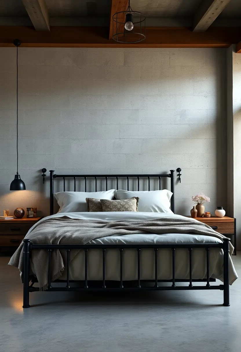 The‌ combination⁣ of matte⁤ black metal and weathered wood headboards redefines industrial luxury in⁣ this urban-inspired bedroom