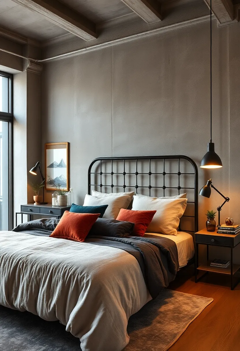 The marriage of industrial ⁤metal‌ and plush upholstery on the bed frame creates a cozy yet edgy sanctuary in this‍ city apartment