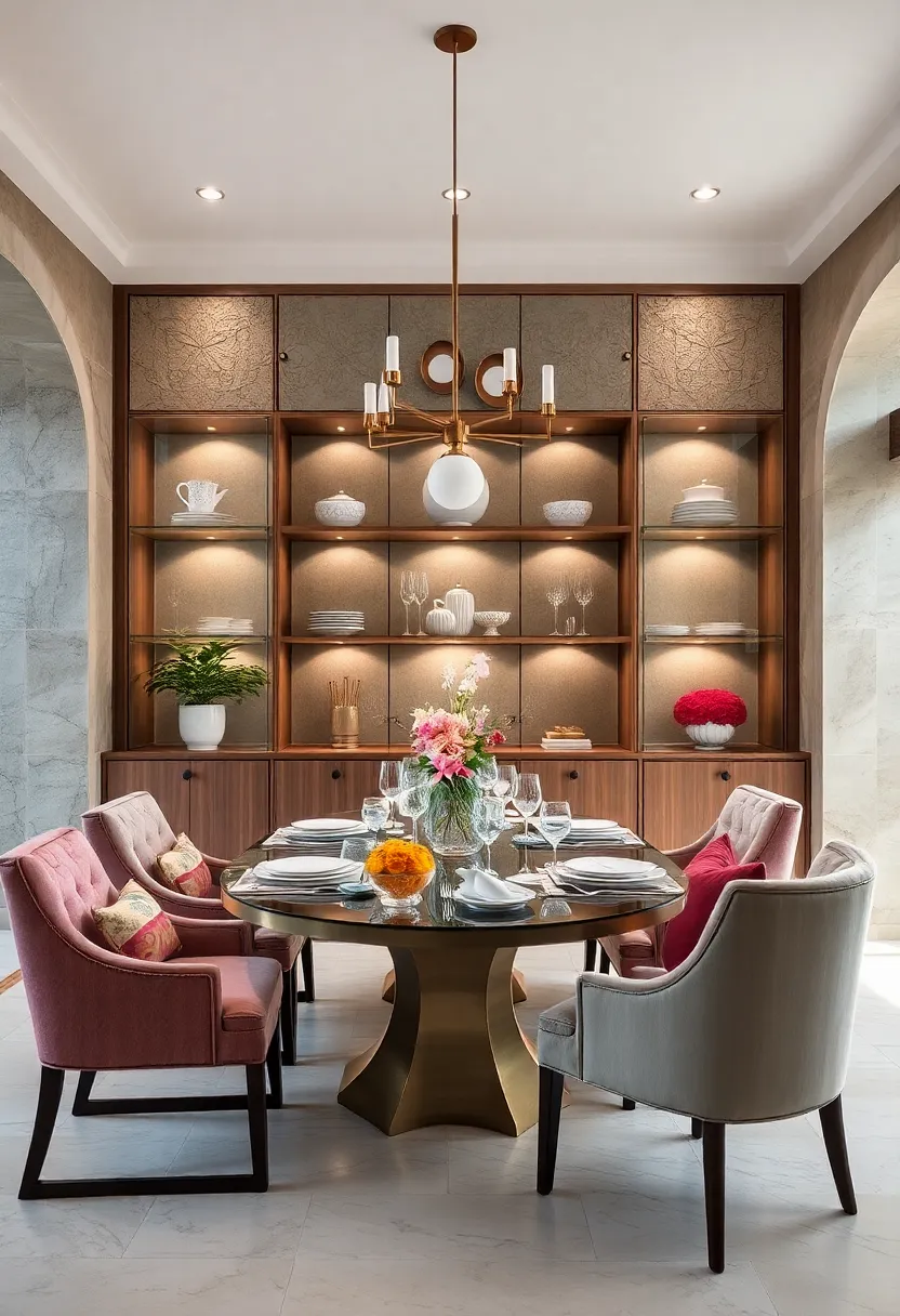 Custom-built cabinetry displays fine china and crystalware, adding visual interest and⁤ function