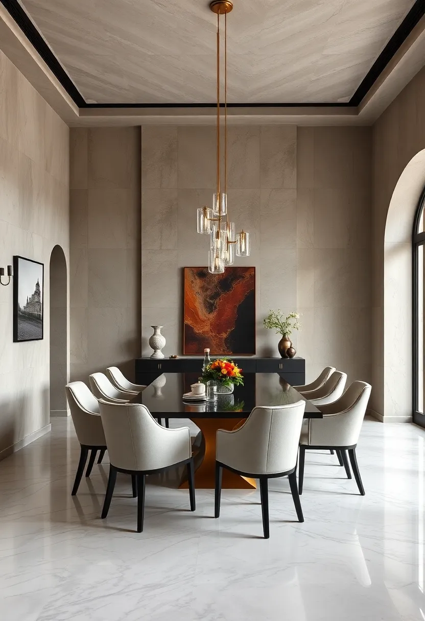 Italian marble floors paired with bespoke dining⁣ chairs reflect meticulous ⁢craftsmanship