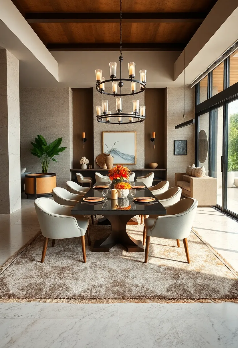 Plush area rugs underfoot contrast with⁢ polished stone flooring, ‌enhancing warmth within the sleek space
