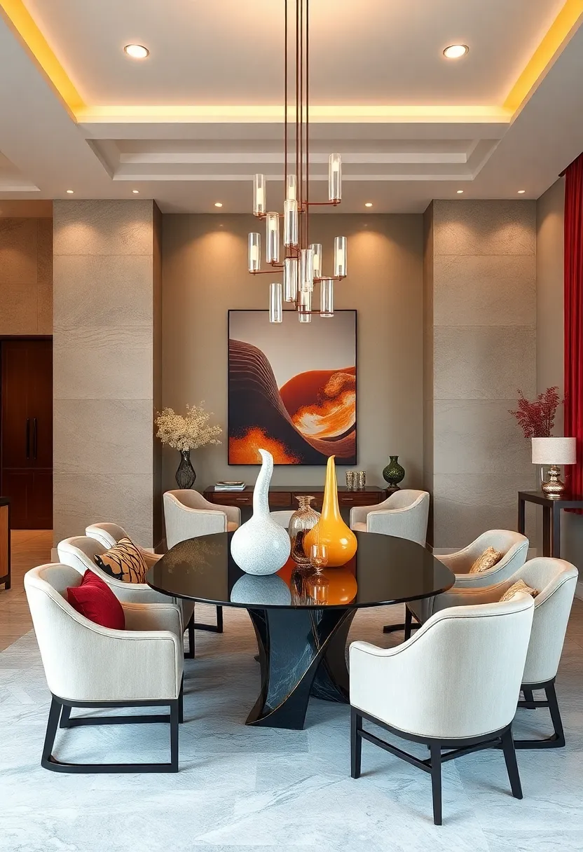 Sculptural centerpiece designs draw the eye, becoming conversational focal points in the room