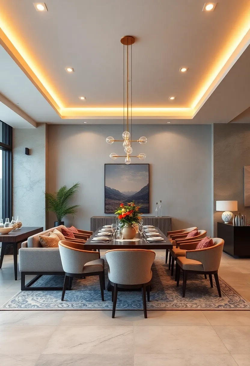 Soft ambient lighting is artfully layered to create a warm and inviting yet sophisticated atmosphere