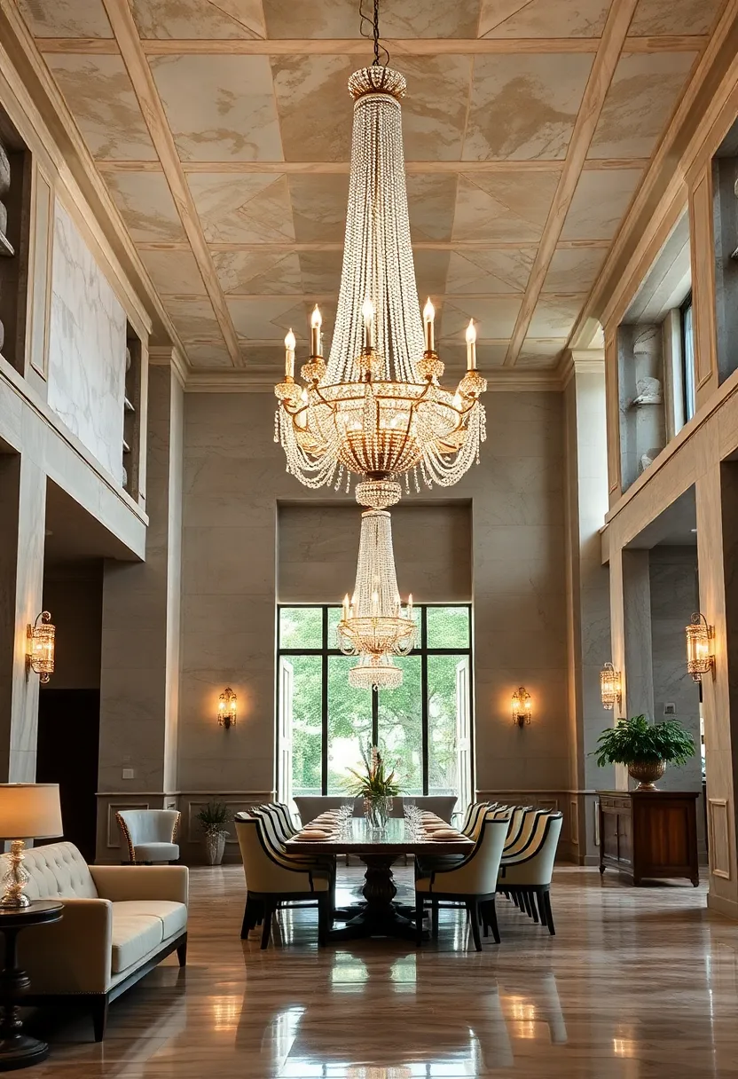 A grand ⁣dining⁤ hall illuminated by ‌a breathtaking crystal chandelier from ⁤the 1920s,⁤ blending opulence with ⁣classic ⁤architectural details