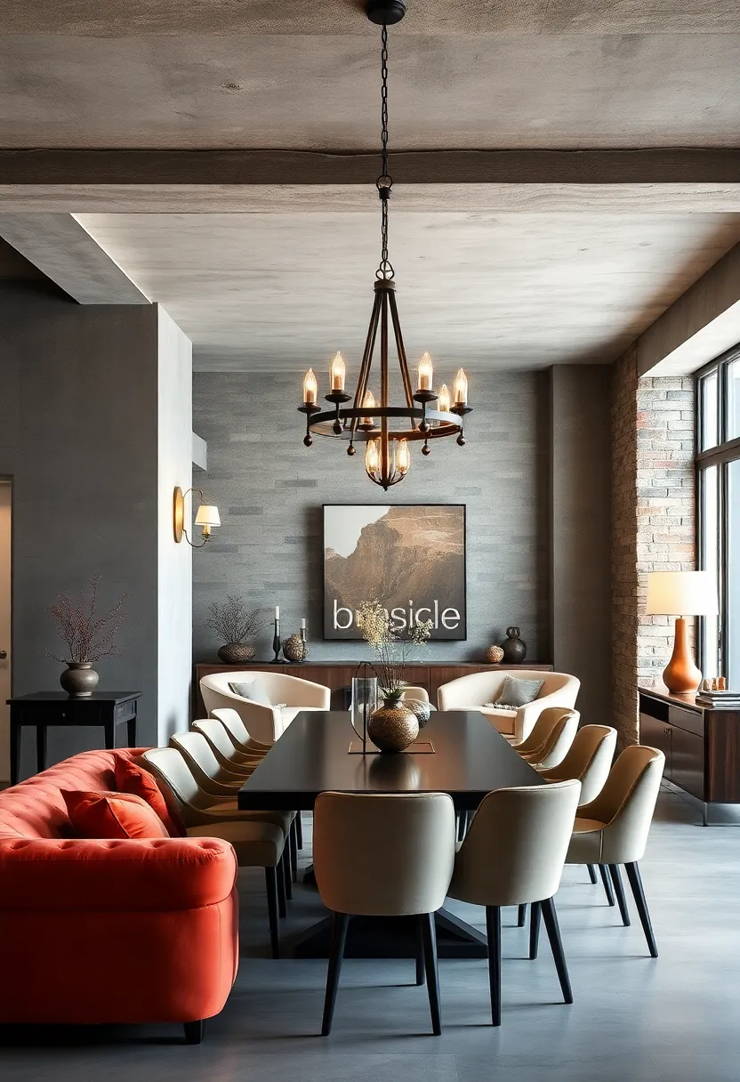 A ⁤contemporary loft dining area accented ⁣by a‍ repurposed industrial iron chandelier,marrying​ rustic ‌history with urban chic