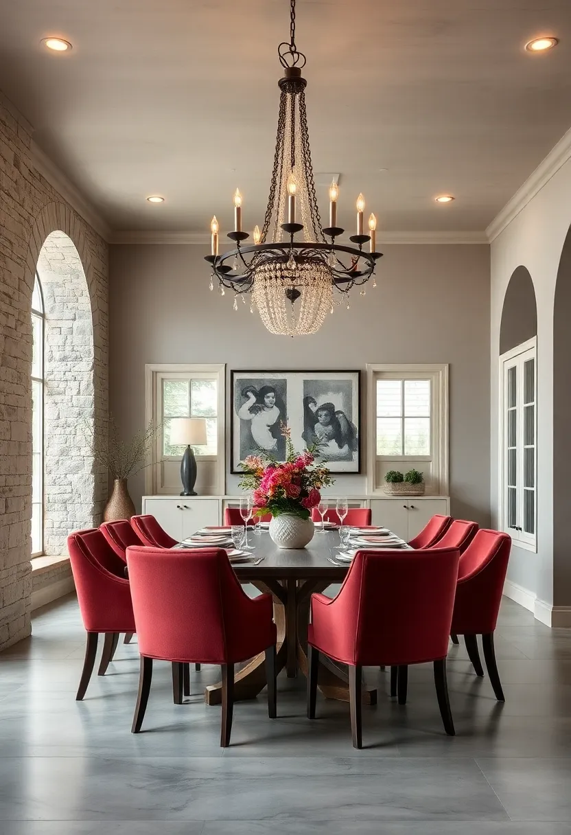 A modern farmhouse ⁢dining⁢ room ⁤glowing under a rustic iron and candle crystal chandelier, marrying farmhouse⁢ warmth and vintage luxe