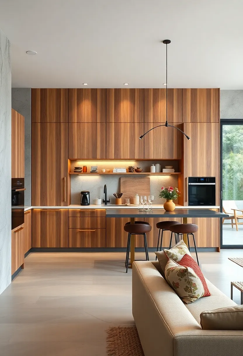 Sliding wooden panels that reveal coffee stations or small appliances tucked away