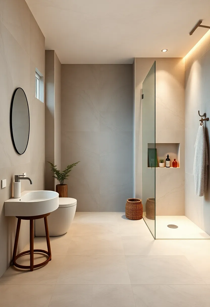 Employ recessed niches in the shower area for discreet soap and shampoo storage