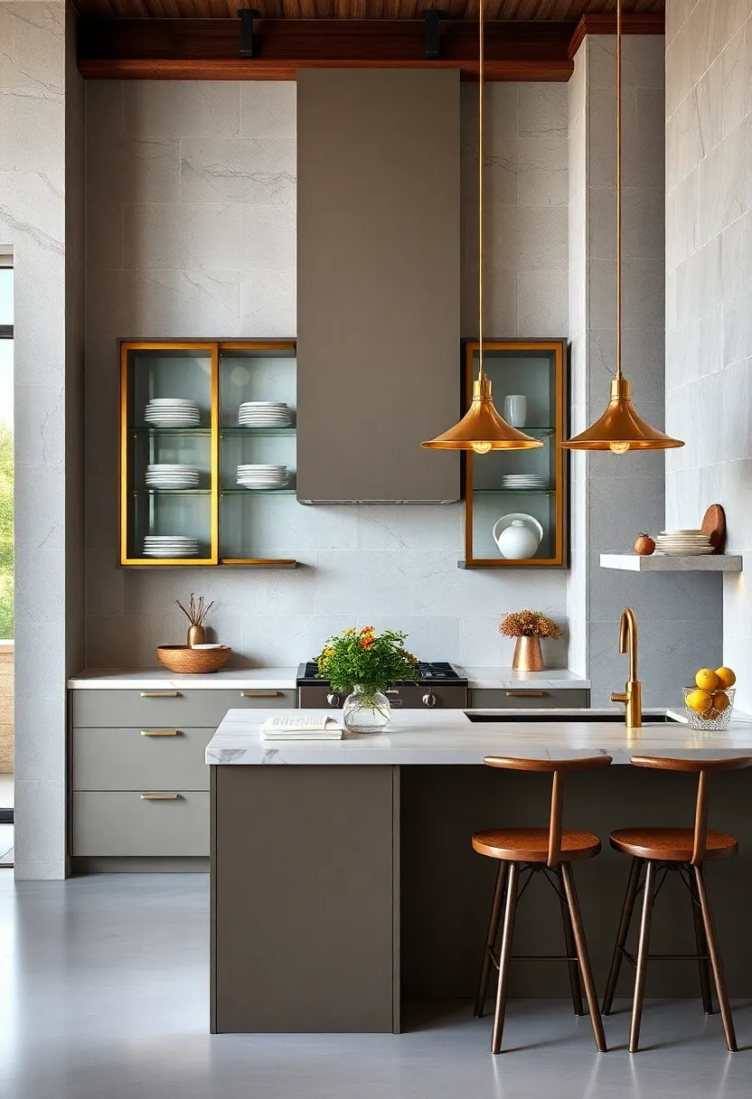 Brass-framed ⁣glass cabinet ​doors showcase fine china while⁤ contributing to a clean,‍ modern aesthetic