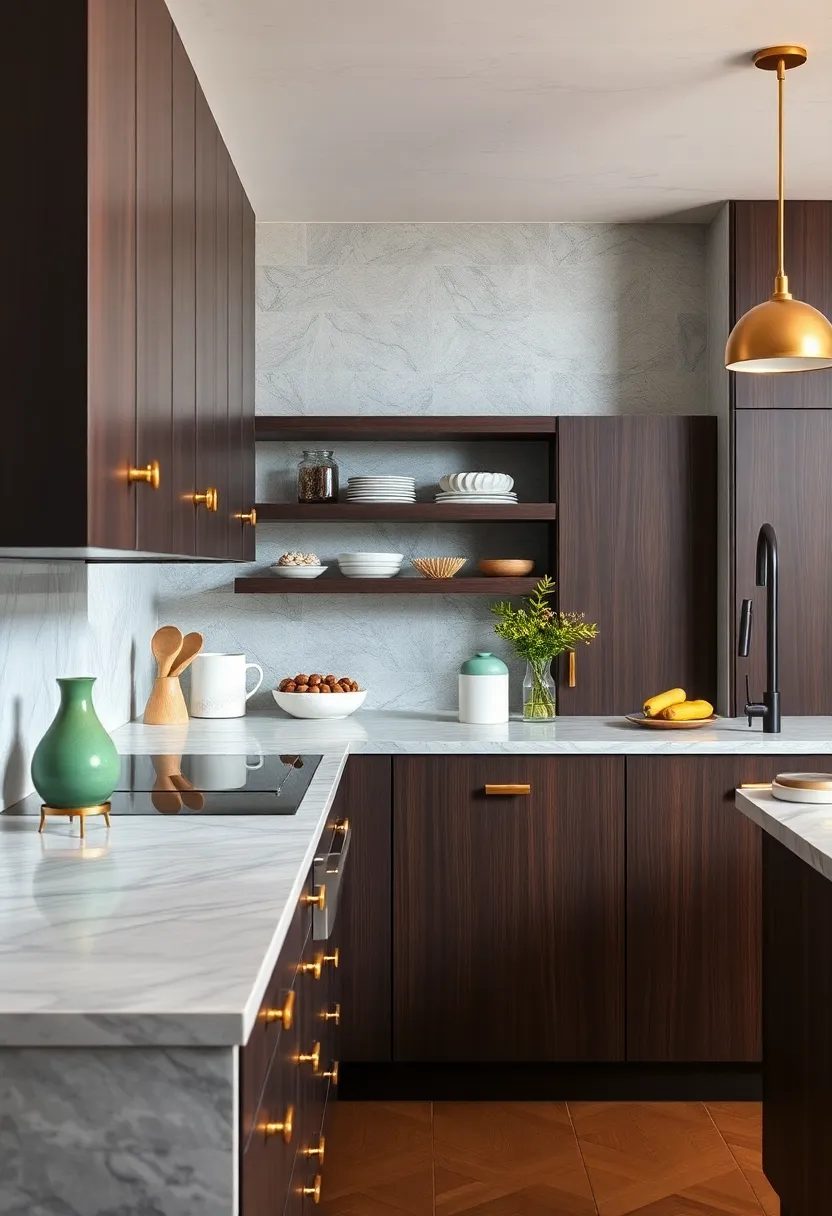 dark wood cabinetry highlighted​ by polished ⁤brass knobs ​offers a rich, luxurious feel without⁤ overwhelming the senses
