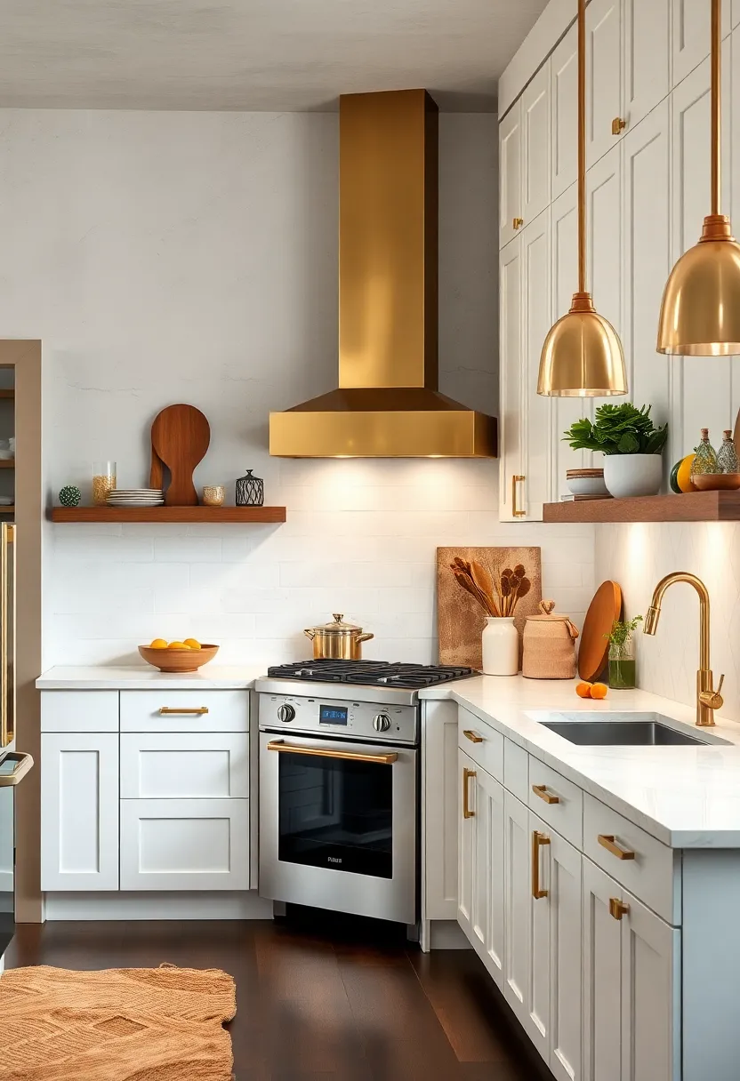 The fusion of white shaker cabinets⁢ and brass hardware creates‍ a timeless yet contemporary cooking space