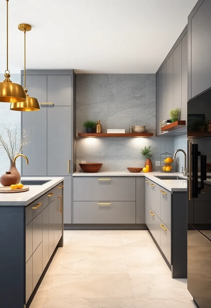 Integrated⁢ brass hardware on soft gray ​cabinets introduces just the right ⁤amount of shine for an understated glamour