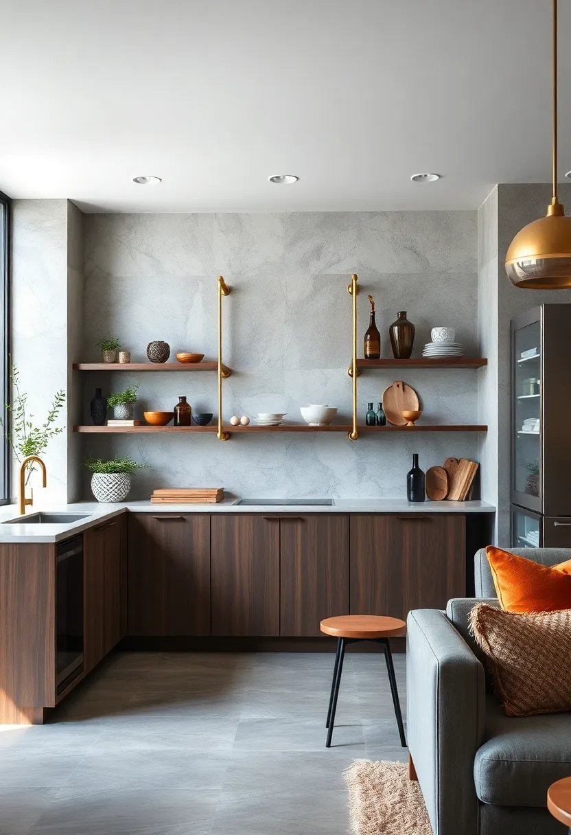 Open shelving framed with brass⁤ piping creates ⁢a ⁢chic display area that balances industrial vibes with elegant details