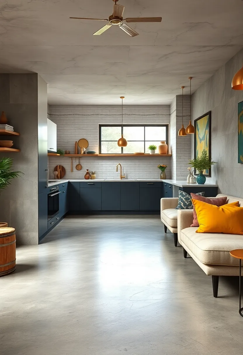 Polished⁤ concrete floors⁢ paired with raw⁤ brass fixtures deliver a harmonious ​blend of industrial and⁣ refined ​styles