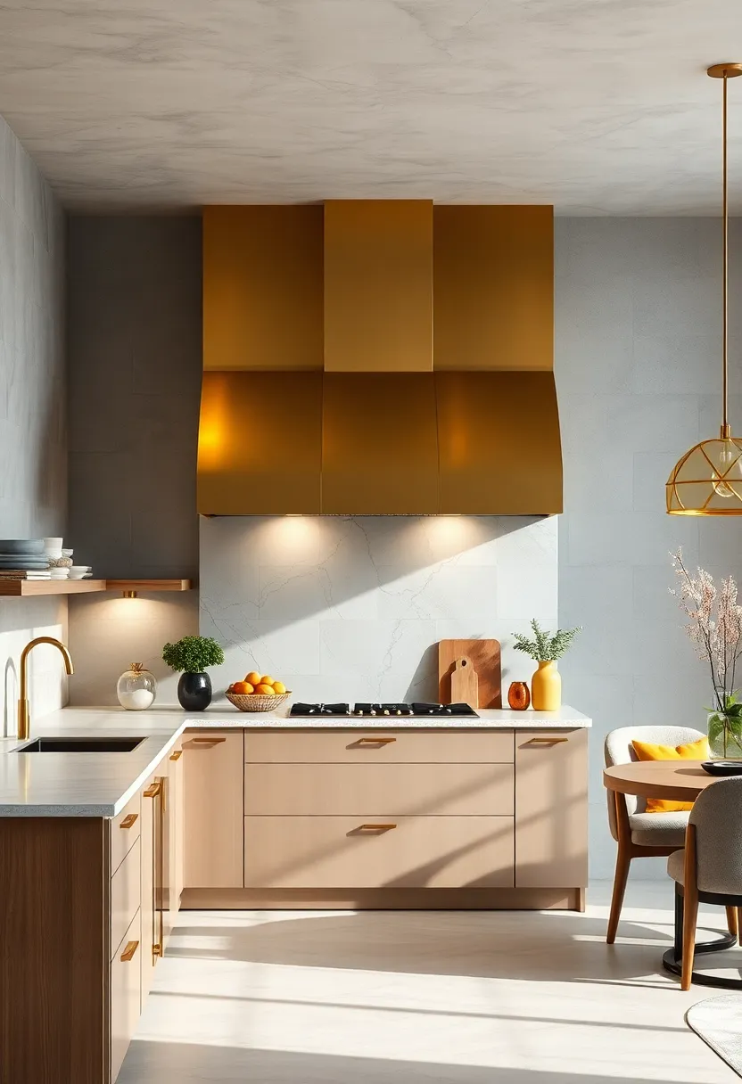 A‌ statement brass range ⁣hood becomes the ‍centerpiece of‍ a contemporary kitchen design