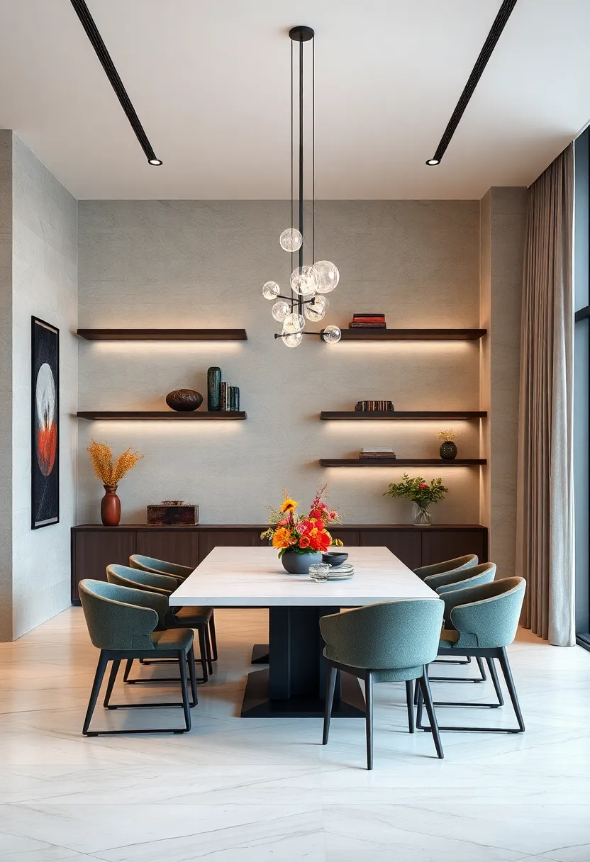 Using ‌asymmetrically arranged floating shelves to add visual‍ interest and contemporary flair to a monochromatic dining room