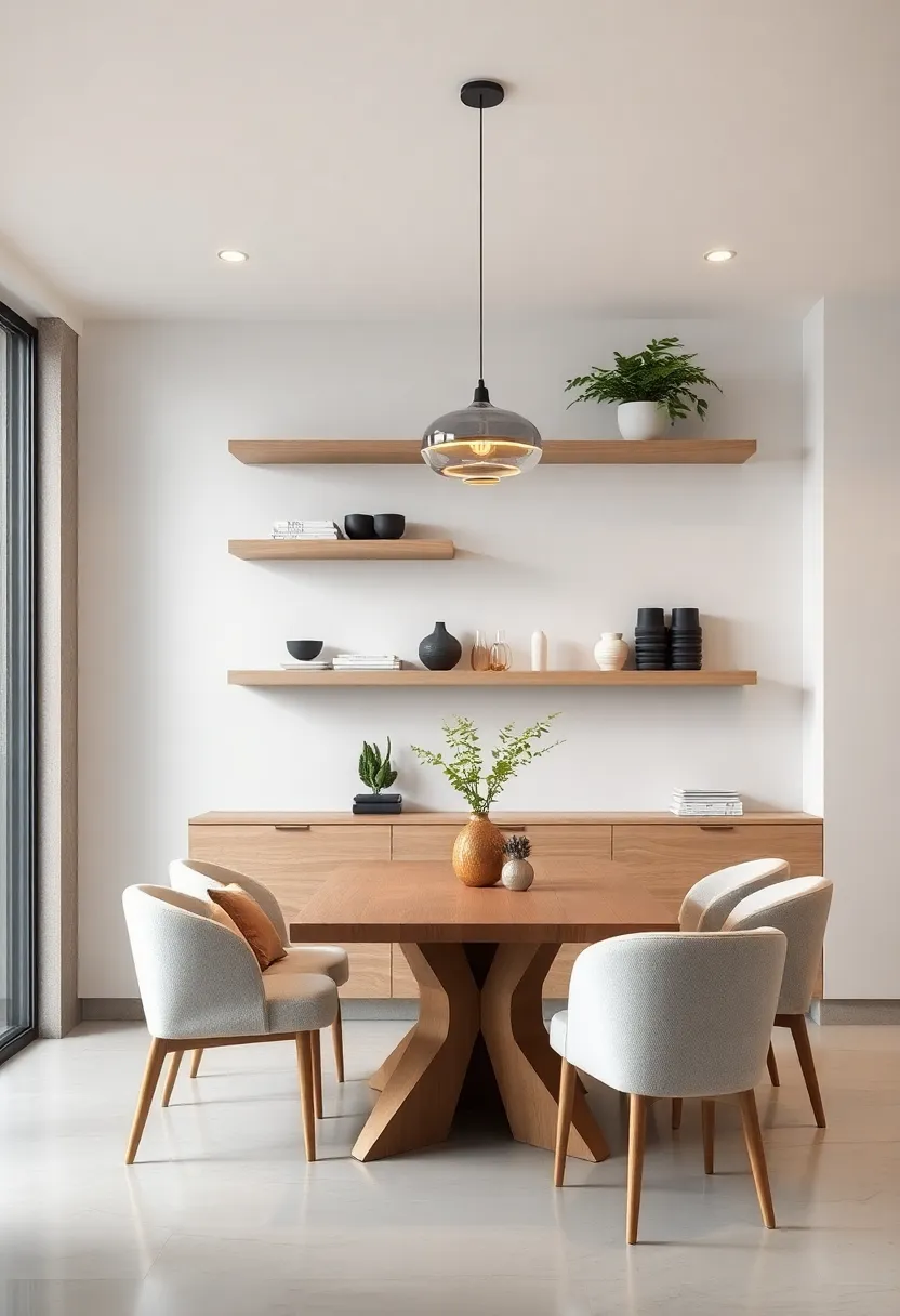 scandinavian-inspired space⁣ with light oak floating shelves ⁤featuring simple greenery and monochrome ceramics