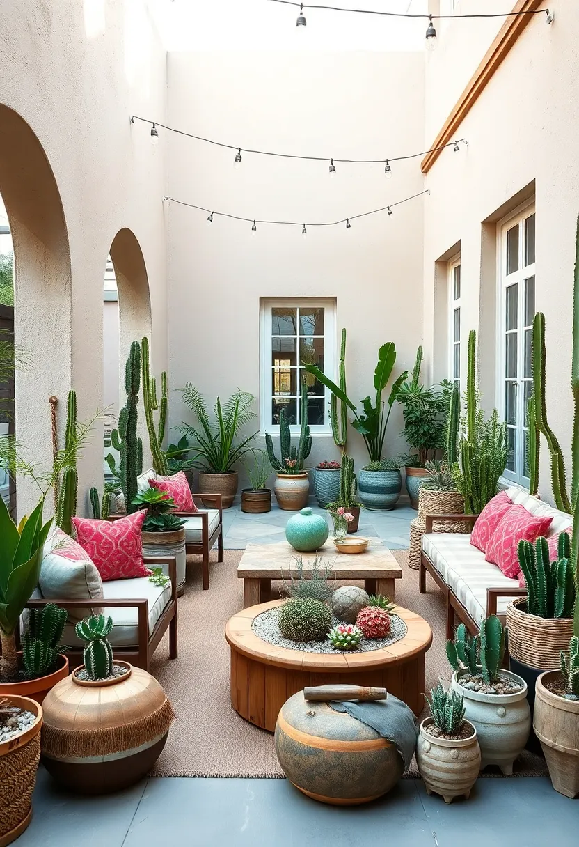 Display an array of ⁢potted succulents and cacti to bring desert-inspired elements ⁢outdoors