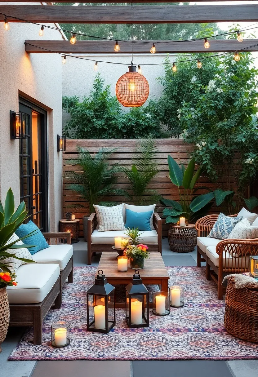 Scatter lantern-style candleholders around​ for a soft and flickering ambiance by night