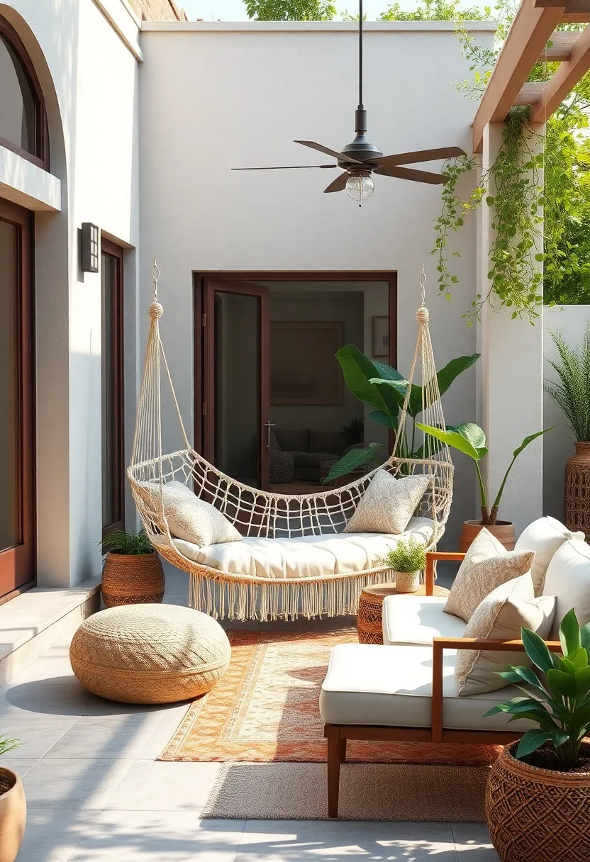 Set up a low hammock or swing chair with neutral cushions for‍ tranquil lounging