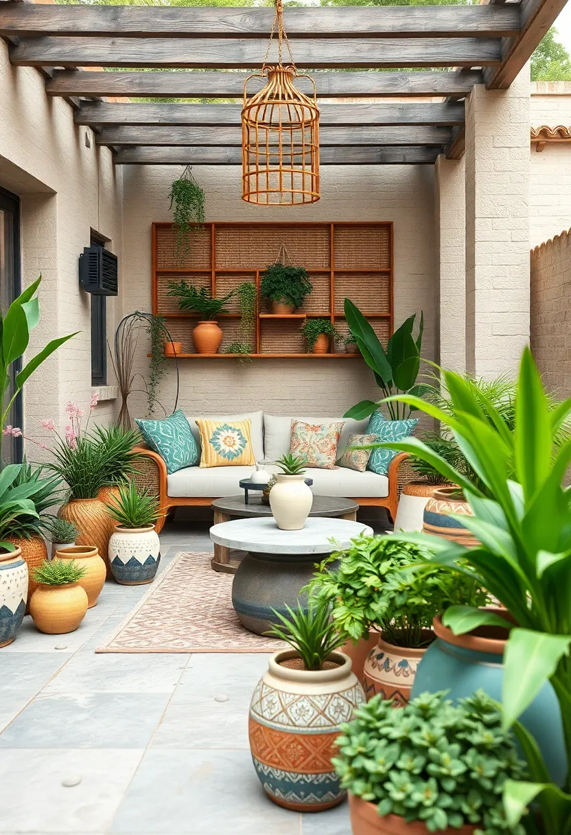 Use eclectic ceramic pots in varying shapes and colors to create an artistic plant ⁤display