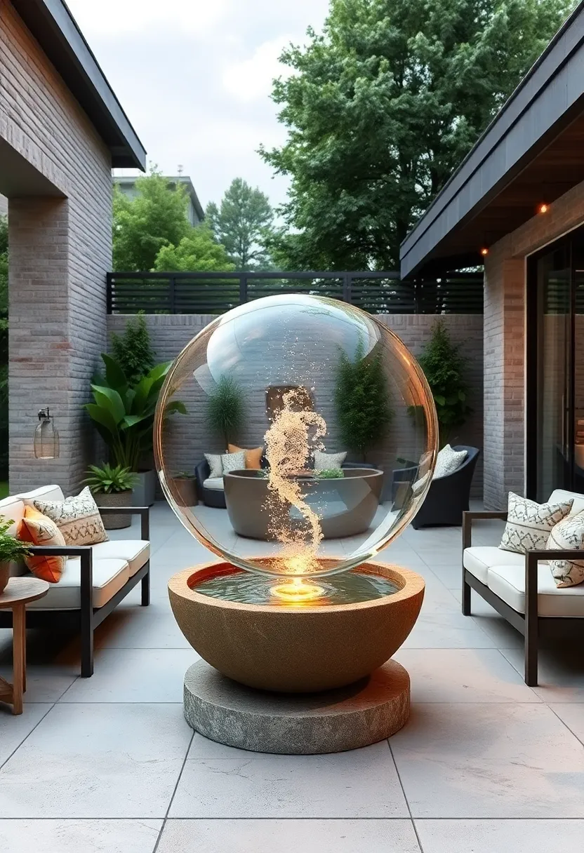 Floating Sphere​ Fountain ‍– Introduce a unique floating sphere fountain that spins gently while radiating calming water reflections