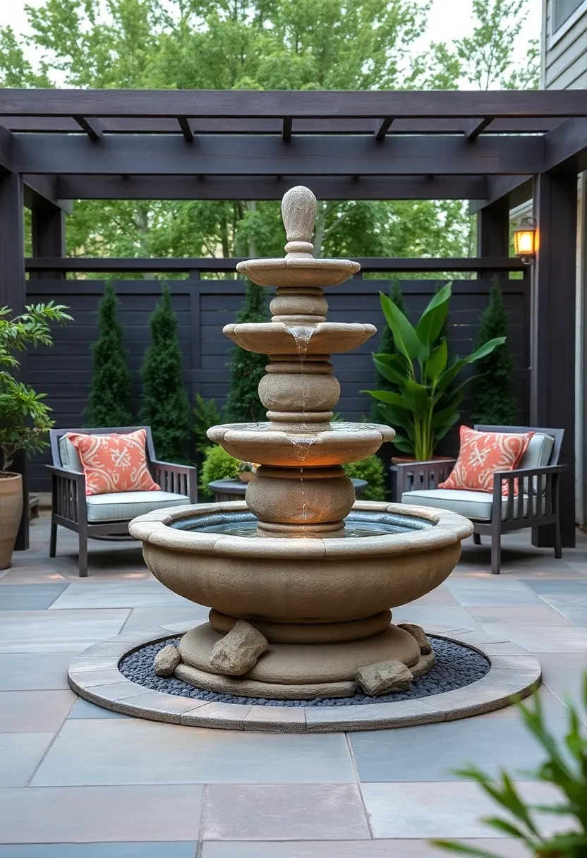 Multi-Tiered Stone Fountain‌ – Add a classic touch with a cascading stone fountain that adds texture and visual interest to your outdoor area
