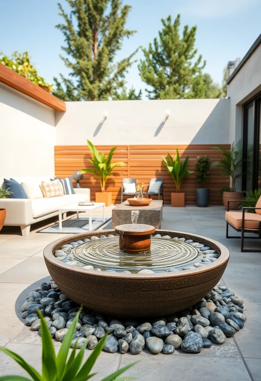 Pebble-Filled Basin Fountain – Use a pebble-lined basin to ​create gentle ripples as water flows, enhancing a minimalist setting