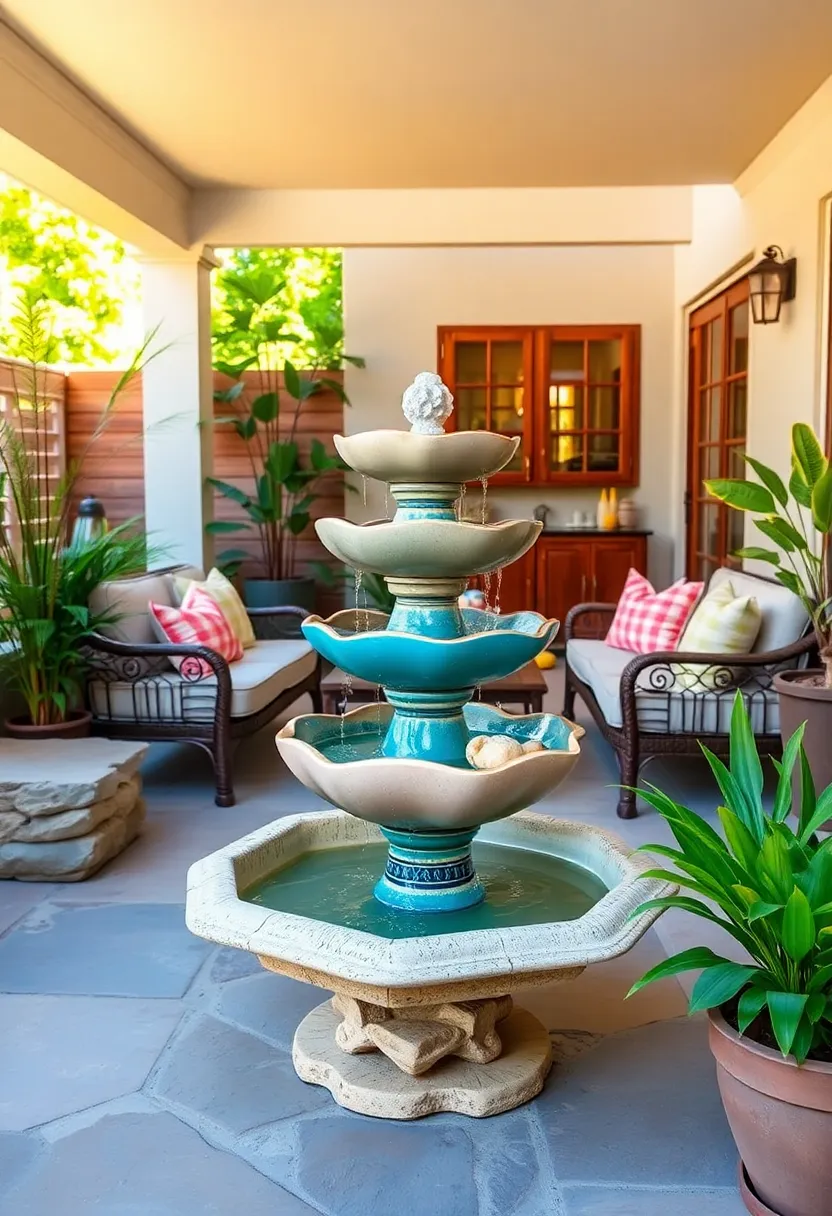 Tiered Ceramic Dish Fountain – Stack ‌colorful ceramic dishes to build a whimsical ⁤tiered fountain that delights the senses