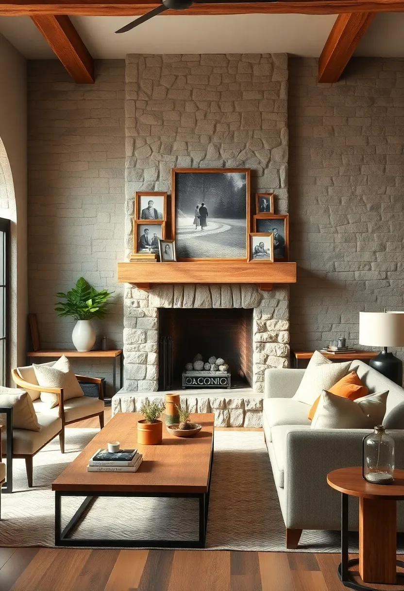 Create a gallery ⁣wall ⁢of family photos in ‍distressed wooden frames​ near the fireplace