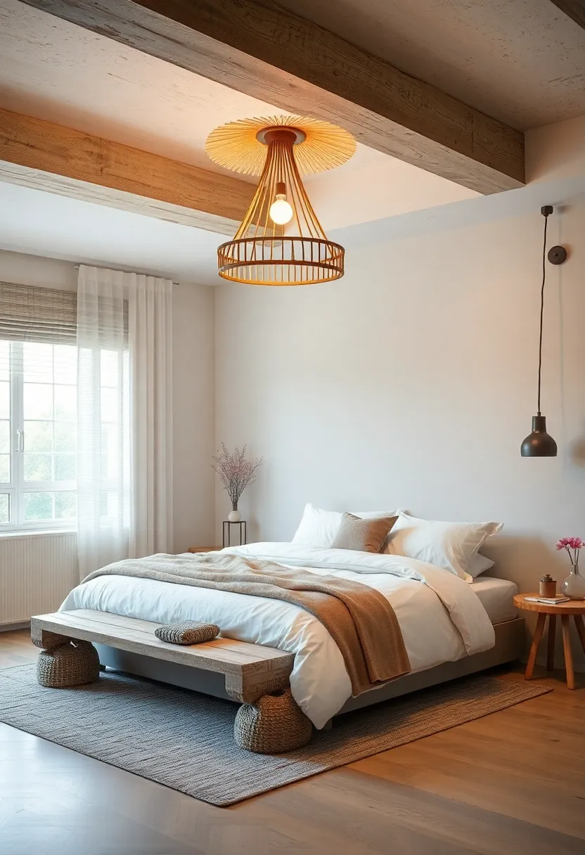 Pair a statement chandelier made of natural materials like wood or rattan with‌ crisp white ⁢bedding ‍for a harmonious look