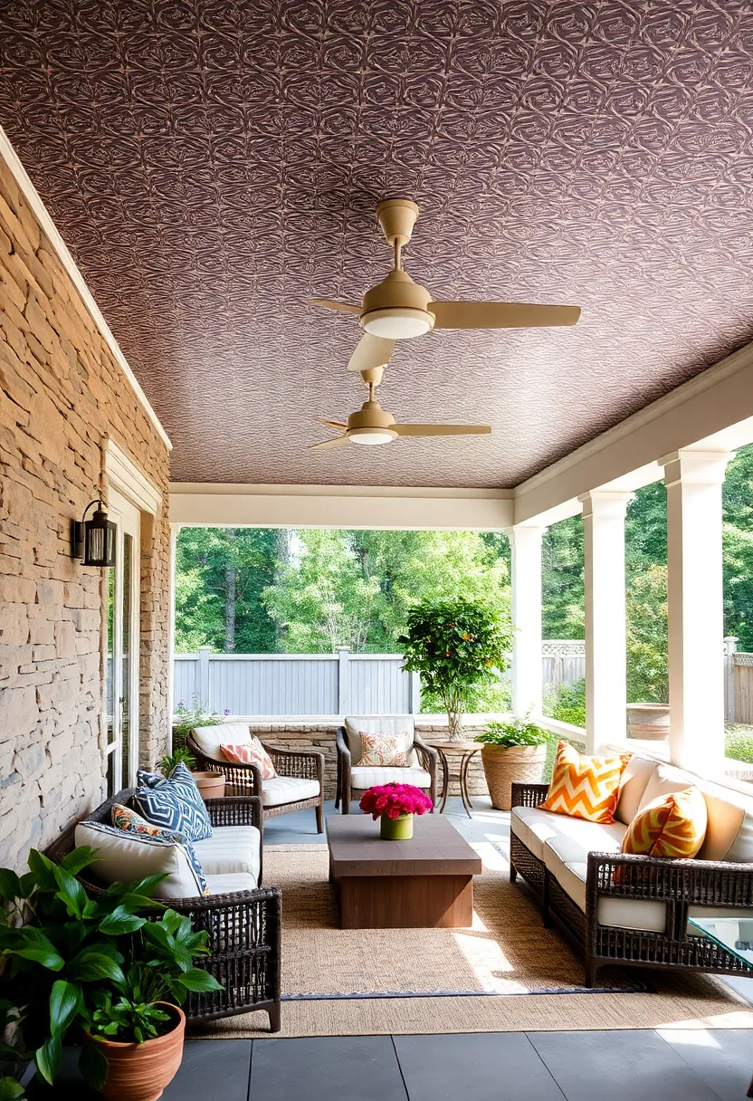 Patterned Wallpaper Ceiling: make a bold statement overhead‍ with​ weather-resistant wallpaper designed for outdoor​ use