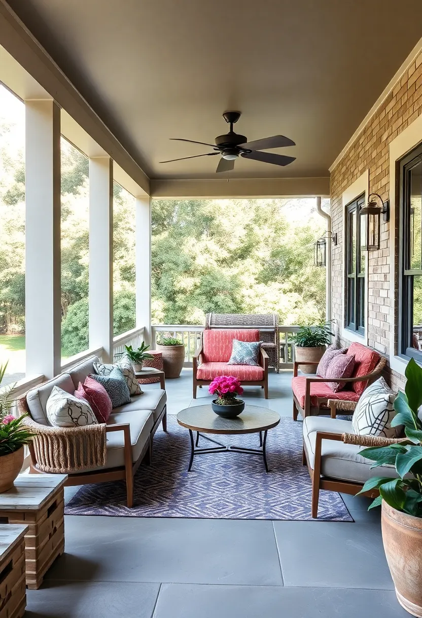 Mid-Century Modern mix: iconic furniture pieces, geometric‍ patterns, and⁢ velvet cushions ⁣deliver retro-inspired yet inviting comfort on this stylish porch