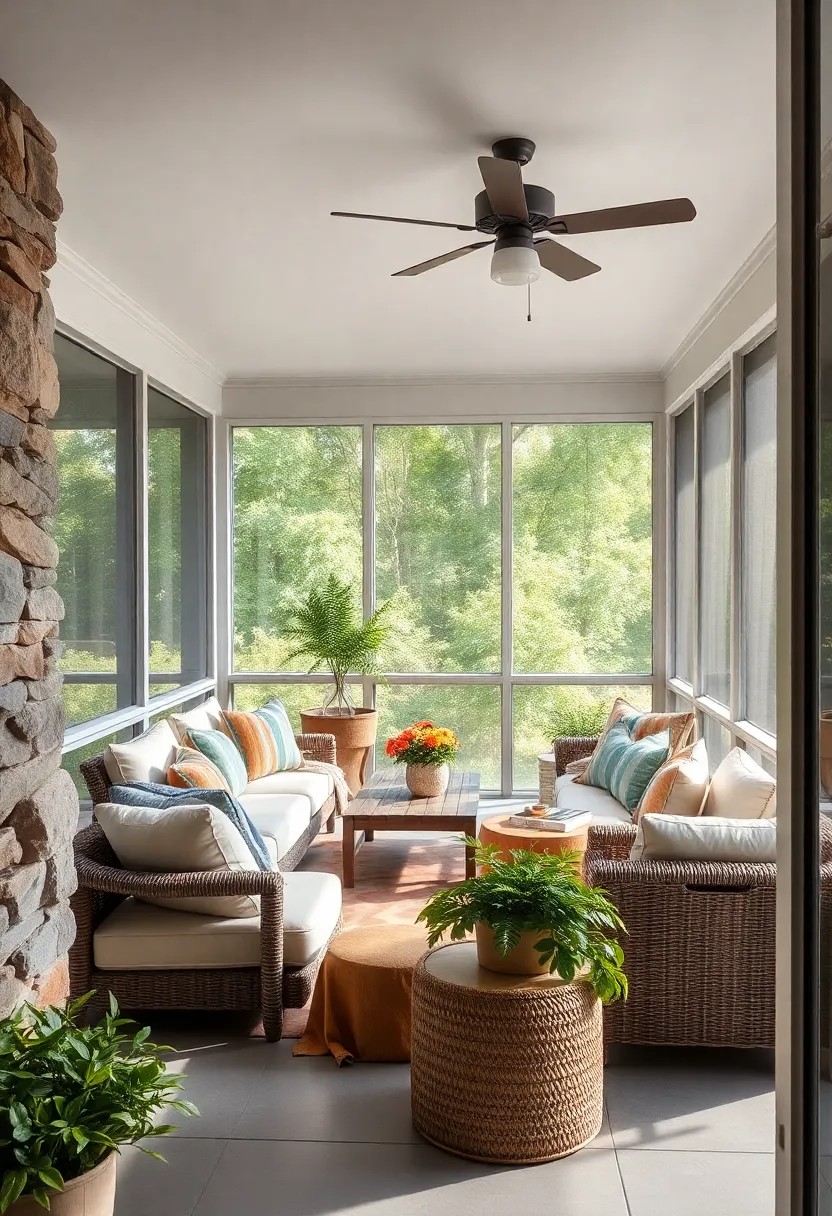 Sunroom Serenity: Floor-to-ceiling⁤ screened walls, comfortable​ daybeds,⁢ and soft throws compose a bright and airy lounging area ⁣for ultimate relaxation